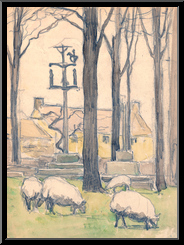 Marguerite-Paulet-moutons-devant-le-calvaire