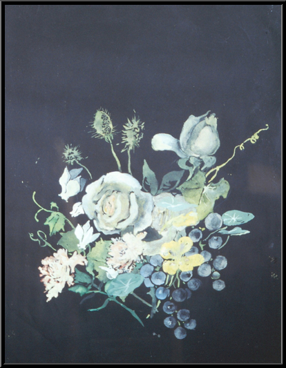 Marguerite-Paulet-Bouquet sur fond noir aux raisins (1/3)