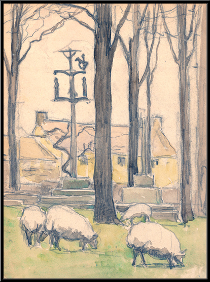 Marguerite-Paulet-Moutons devant le calvaire
