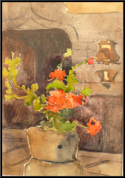 Marguerite-Paulet-Fleurs en pot devant un porche