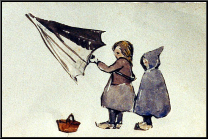 Marguerite-Paulet-Enfants au parapluie,  croquis