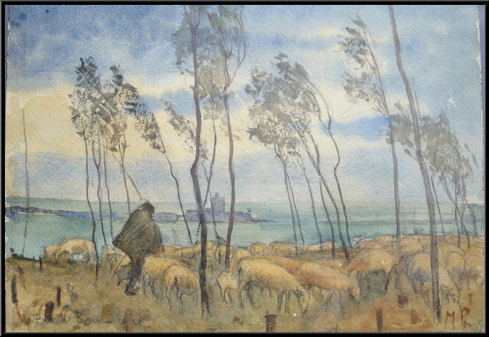 Marguerite-Paulet-Moutons devant le fort de Bouc